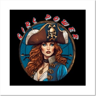 Girl power, stunning pirate girl in blue Posters and Art